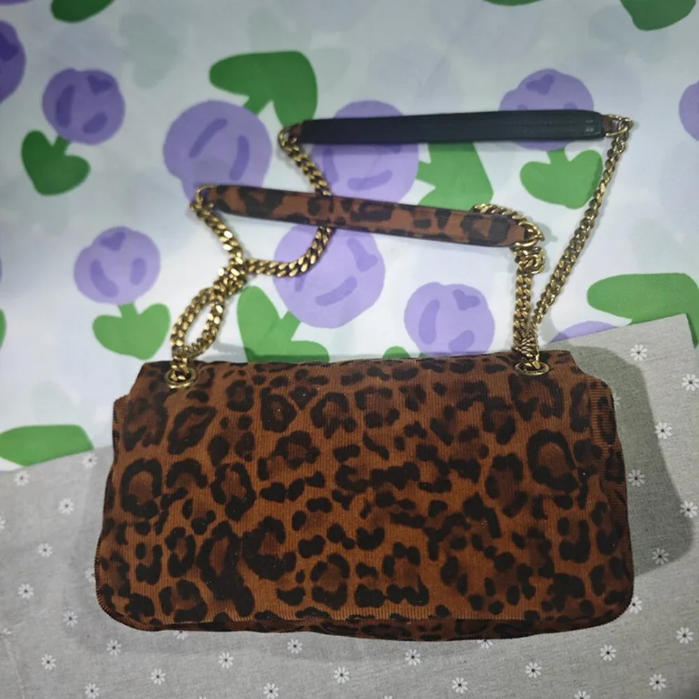Saint Laurent Leopard Print Corduroy Chain Bag - Picture 7 of 13